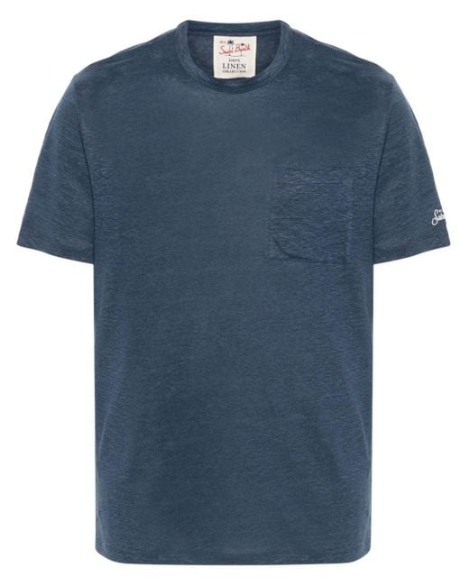 Mc2 Saint Barth Linnen T-shirt Met Geborduurd Logo in het Blue voor heren