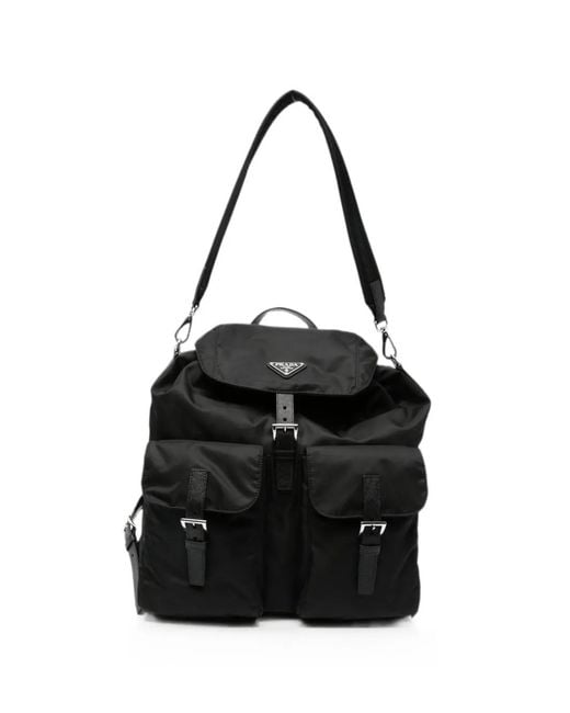 Prada Black Re-Nylon Logo-Plaque Backpack for men