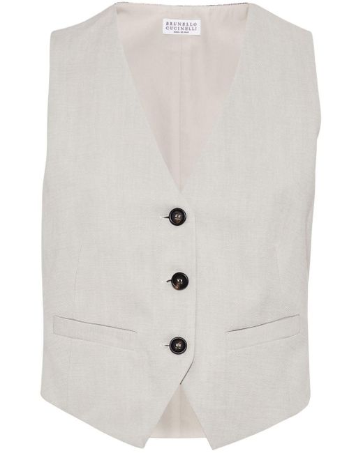 Brunello Cucinelli White Linen-blend Waistcoat