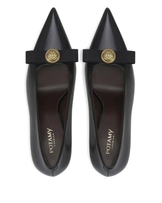 POTAMY Black 100Mm Leather Heeled Pumps
