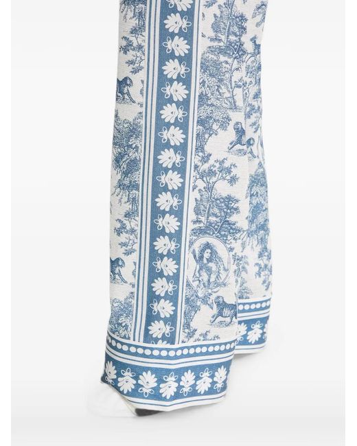 Fracomina Blue Toile De Jouy-Print Palazzo Pants