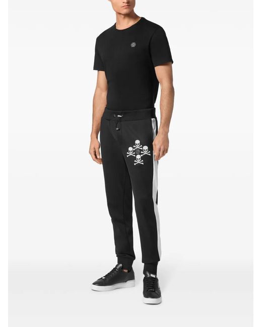 Philipp Plein Black Skull & Bones Track Pants for men