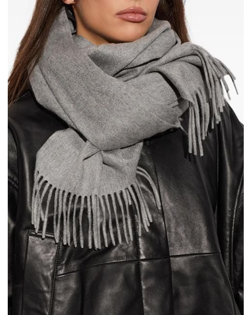 Max Mara Gray Fringed Cashmere Scarf