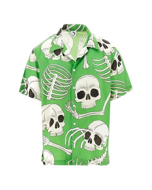 Endless Joy Green Chemise Manches Courtes À Imprimé Tête De Mort for men