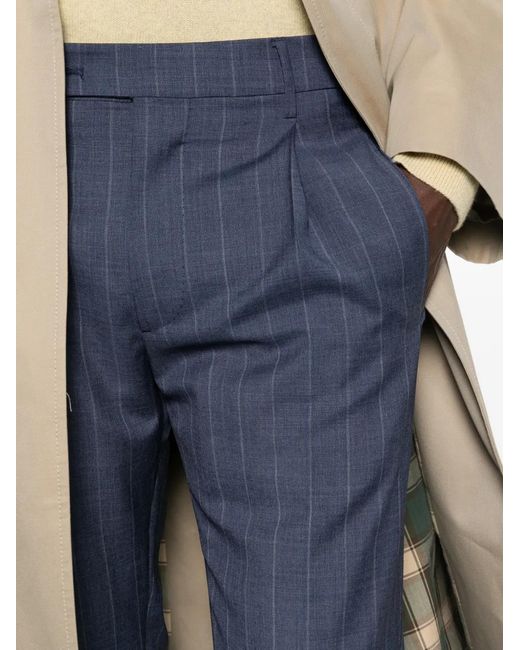 Berwich Blue Striped-Pattern Tailored Trousers for men