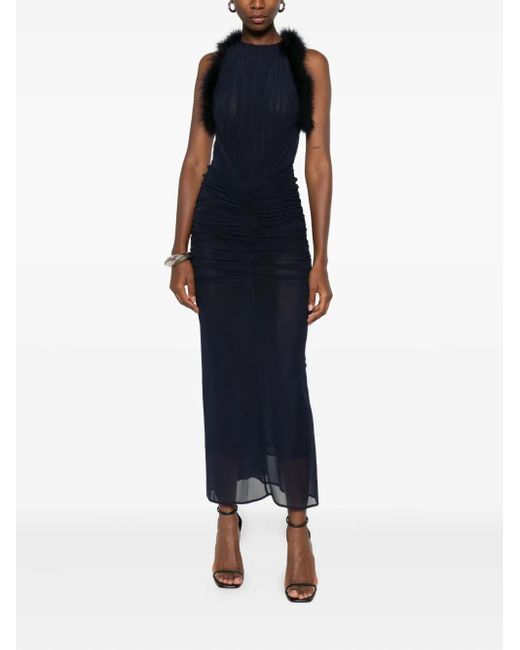 Mugler Blue Trimmed Ruched Dress