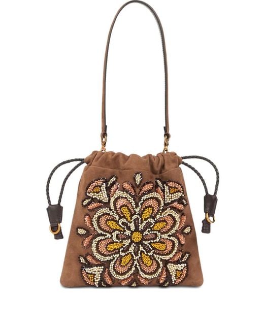Etro White Small Beaded-Embellished Bucket Bag