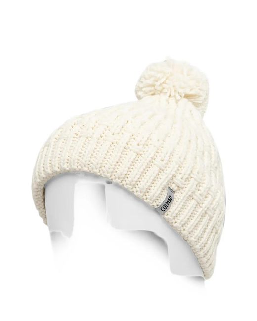 Colmar White Knitted Pom-Pom Beanie Hat