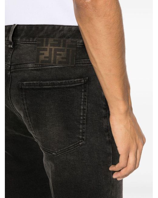 Fendi Halbhohe Straight-Leg-Jeans in Black für Herren