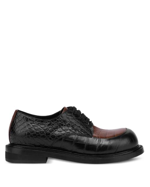 Moschino Black Crocodile-Embossed Derby Shoes