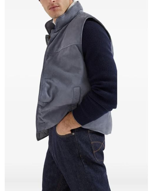Brunello Cucinelli Blue Suede Buttoned Vest for men