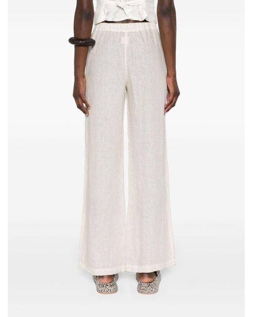 120% Lino White Straight Linen Trousers