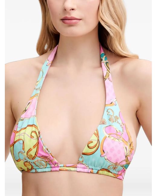 Guess Natural Chain-Print Halterneck Bikini Top