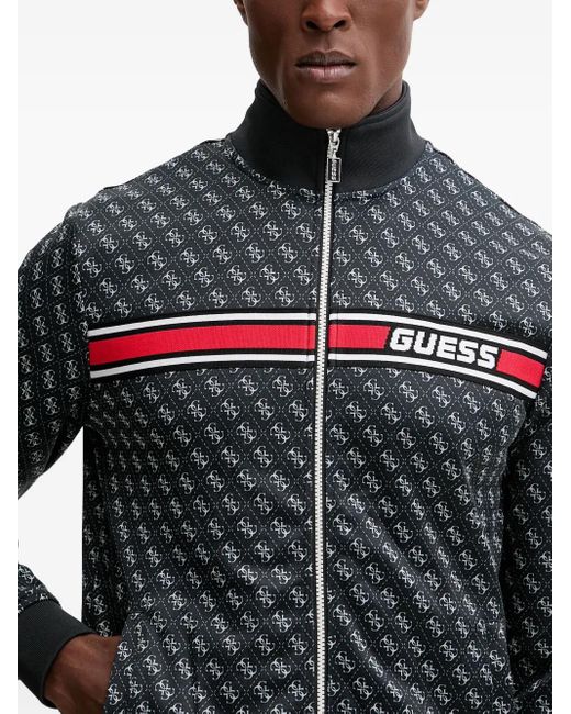 Guess Black Monogram-Pattern Zip Sweatshirt for men