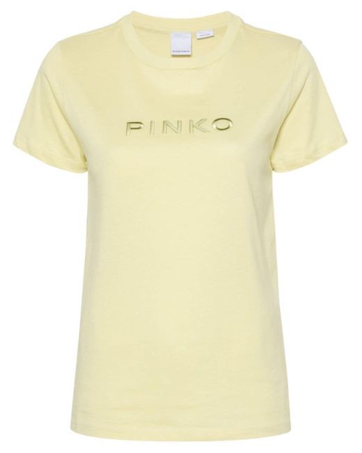 Pinko T-shirt Met Geborduurd Logo in het Yellow