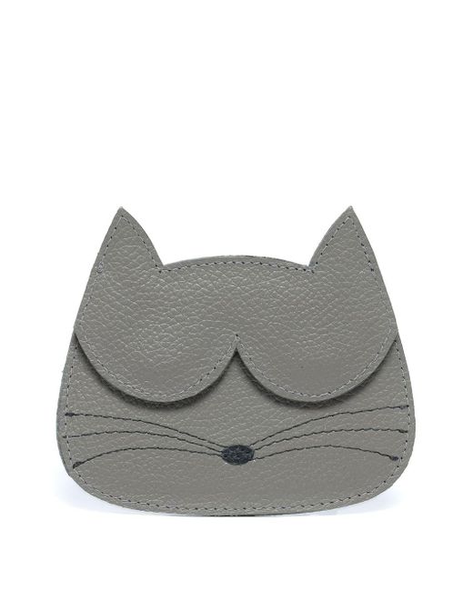 Sarah Chofakian Gray Cat-face Leather Card Holder