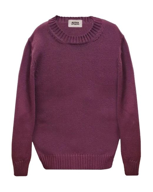 Alpha Studio Wollen Trui Met Ronde Hals in het Purple voor heren