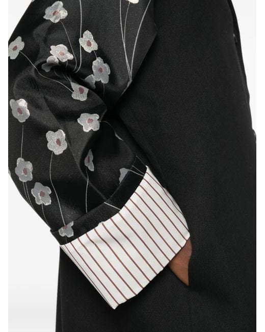 Stine Goya Black Floral-Print Panelled Coat
