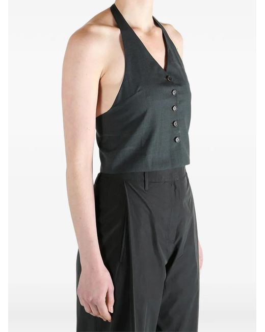 Amomento Black Halterneck Button-Up Top