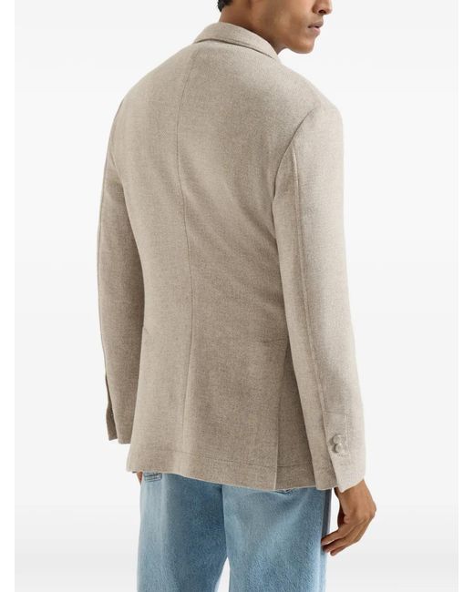 Brunello Cucinelli White Cashmere-Panama Deconstructed Blazer With Patch Pockets And Metal Buttons for men