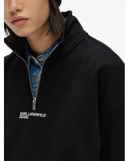 Karl Lagerfeld Black Half-Zip Logo-Embroidered Sweatshirt