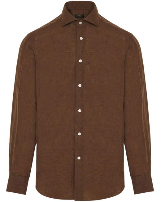 Barba Napoli Brown Cutaway-collar Cotton Shirt for men