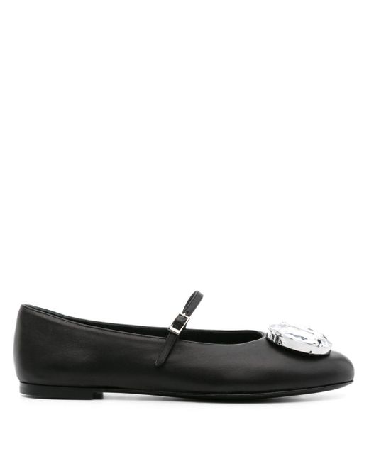 Area Black Crystal-detail Leather Ballerina Shoes