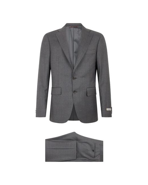 Canali Gray Logo-Patch Suit for men
