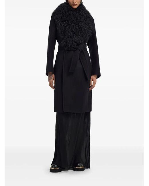 Roberto Cavalli Black Shearling-Collar Coat