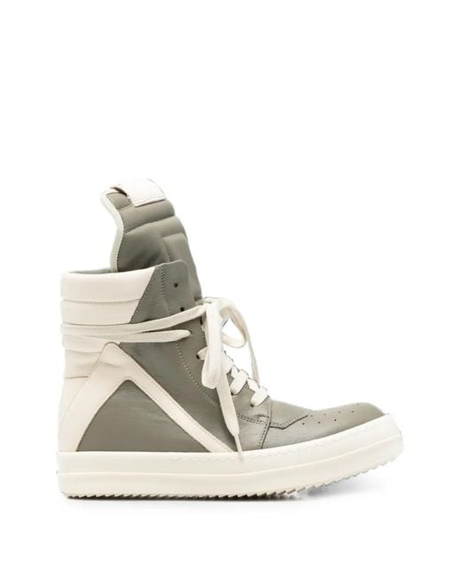 Rick Owens White High-Top Panelled Sneakers