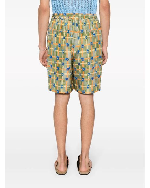 Marni Green Abstract-Print Silk Bermuda Shorts for men