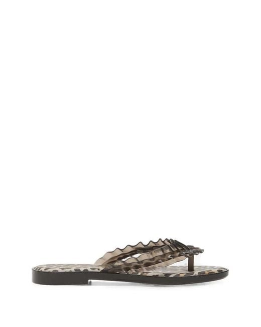 Melissa White Ruffled Leopard-Print Flip Flops