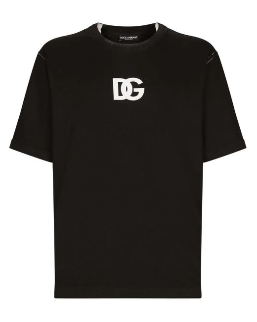 Camiseta de algodón con estampado del logotipo DG Dolce & Gabbana de hombre de color Black