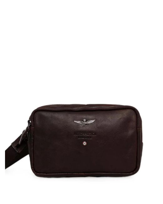 Aeronautica Militare Black Logo-Plaque Leather Belt Bag for men