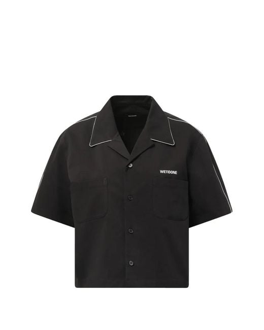 we11done Black Logo-Embroidered Piping-Detail Shirt