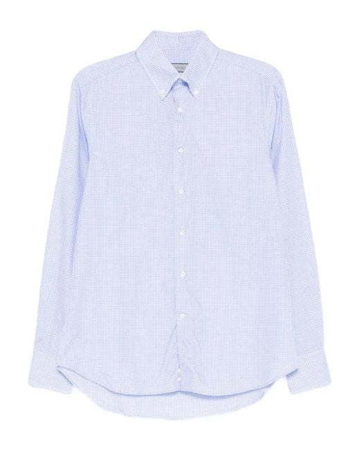 Canali White Gingham-Check Shirt for men