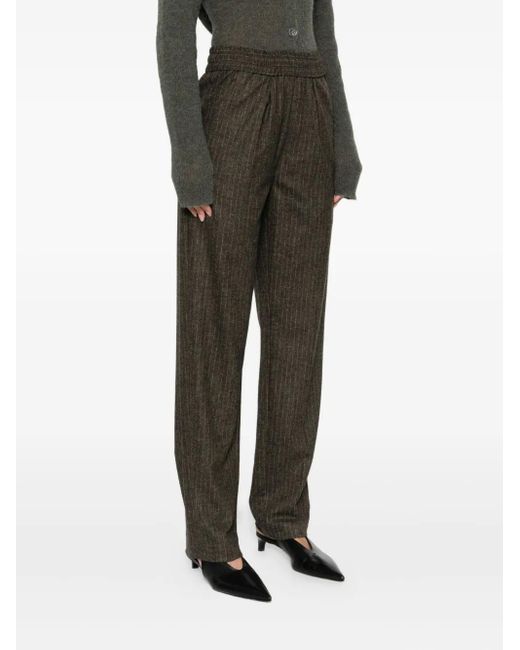 Isabel Marant Green Pinstripe Elastic-Waist Tailored Trousers