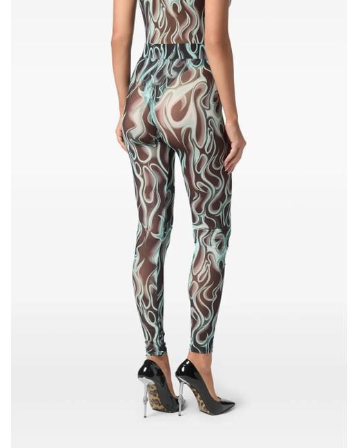 Philipp Plein Green Flame Leggings