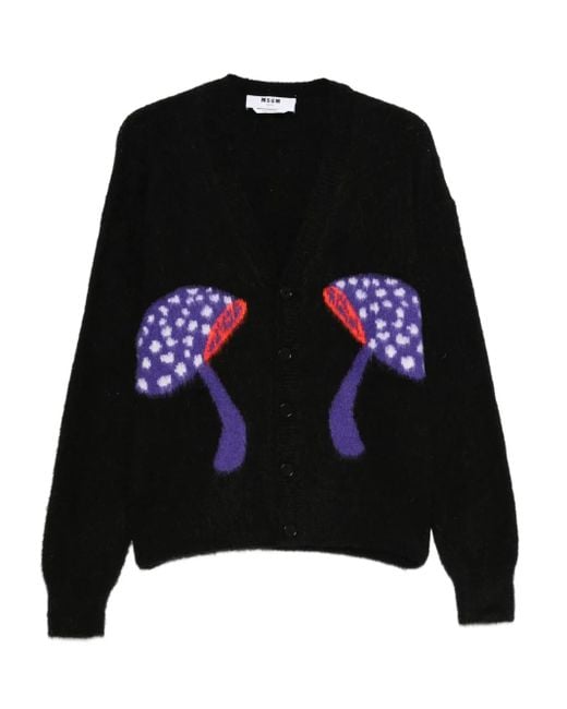 MSGM Black Mushroom-Applique Cardigan for men
