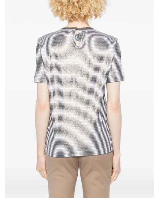 Brunello Cucinelli Gray Striped Linen T-Shirt