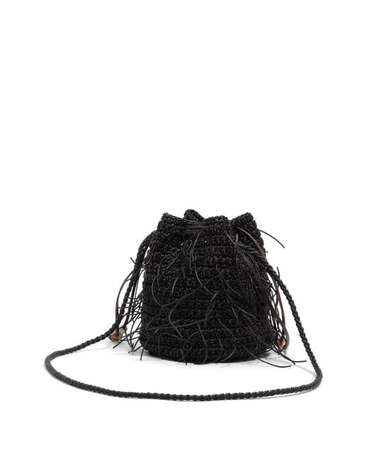 Bimba Y Lola Black Mini Plaited Leather Bucket Bag