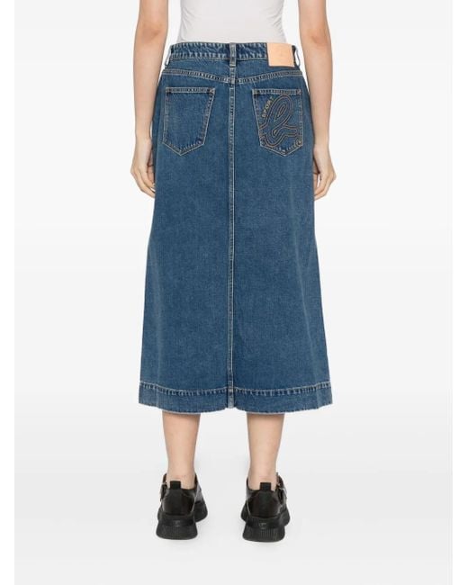 SPORT b. by agnès b. Blue Logo-Embroidered Denim Skirt