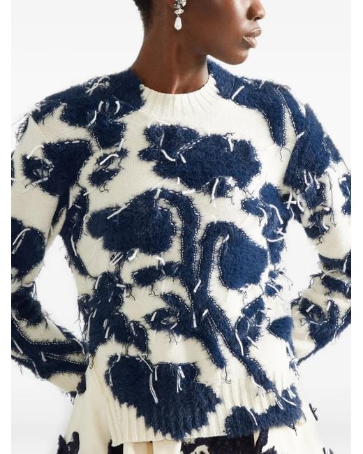 Erdem Blue Textured Floral-Knit Sweater