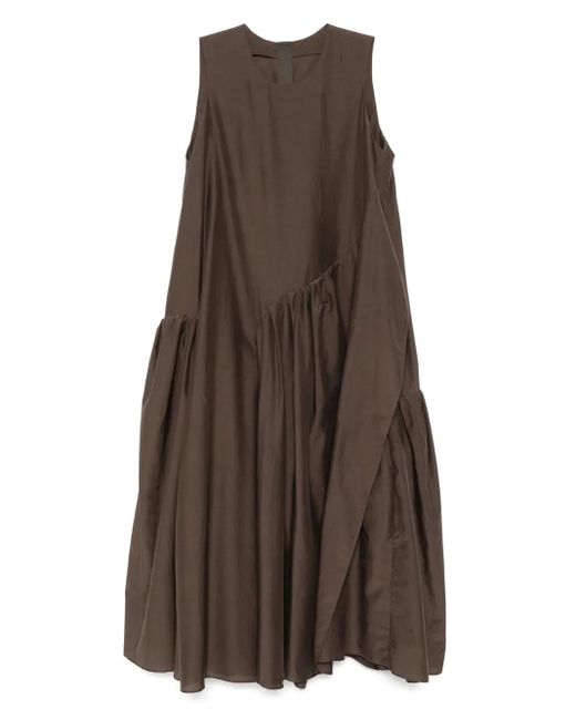 JNBY Brown Pleated Asymmetric-Hem Dress