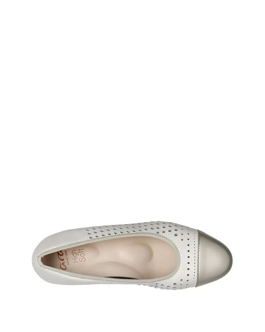 Ara White Nizza Perforated Leather Pumps