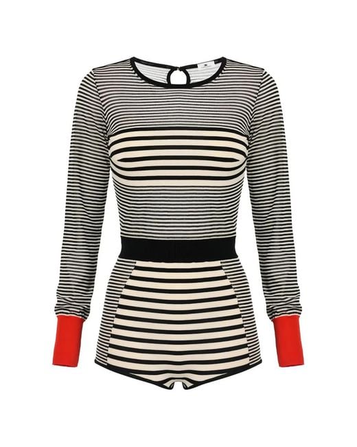 Elisabetta Franchi Gray Knit Fabric Romper Suit With A Mix Of Stripes