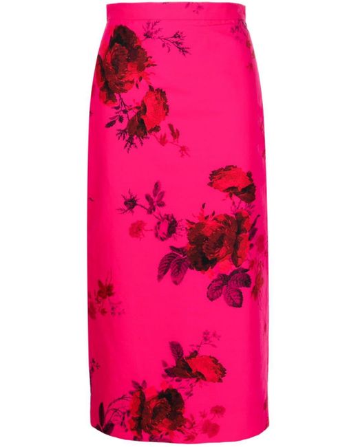 Erdem Pink Faille-Bleistiftrock mit Blumen-Print