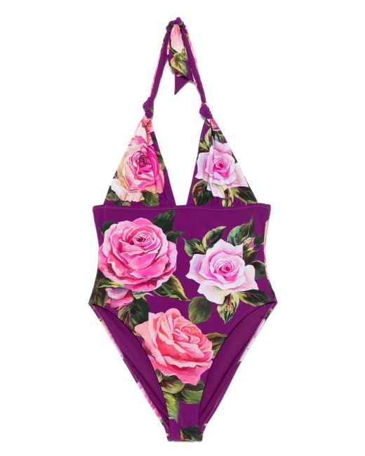 Dolce & Gabbana ローズプリント ワンピース水着 Pink