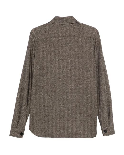 Harris Wharf London Gray Button-Up Herringbone Shirt for men