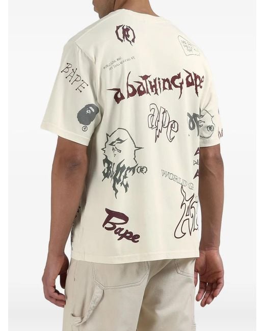 A Bathing Ape Men's White World Gone Mad Graphic-Print T-Shirt short sleeve t-shirts